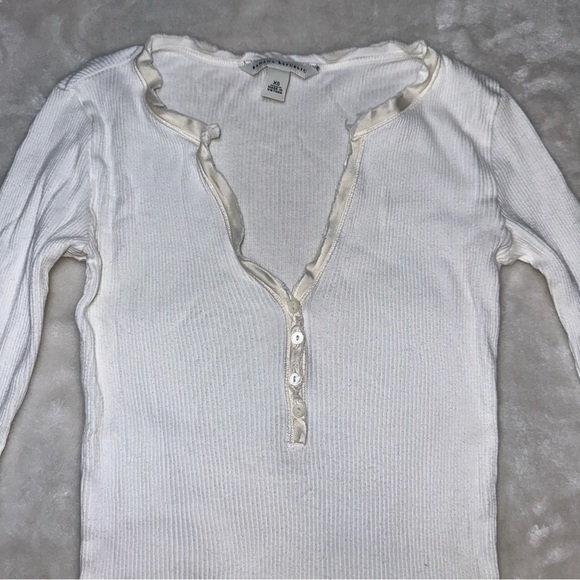 Y2K Banana Republic White V-Neck Ribbed Long Sleeve Top Size XS - Picture 4 of 8